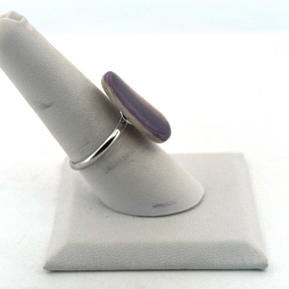 Estate Sterling Silver 925 Ring w/ Large Banded Agate Stone, Size 8, 4.4g - Picture 3 of 9